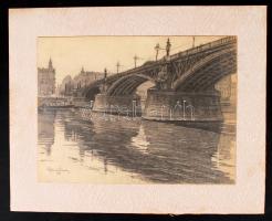 Páris Erzsébet, (1887-?): Margit híd. Ceruza, papír-karton, jelzett, apró hibákkal, 22×31 cm