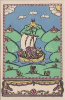 Művészi üdvözlőlap; Kner Izidor kiadása / Art greeting card, folklore s: Kozma Lajos