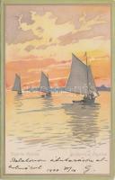 Balaton, yachtok, Bruchsteiner és fia, litho