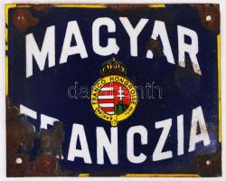Régi Magyar Franczia biztosító zománc tábla, sérült, 12×15 cm