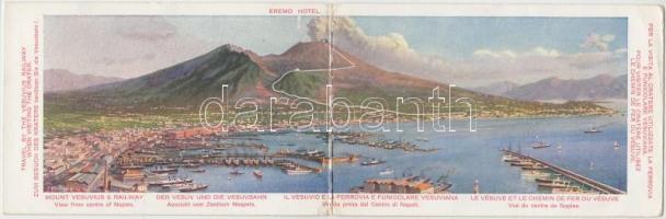 Naples, Napoli; Mount Vesuvius, railway, Eremo Hotel advertisement panoramacard (EK)