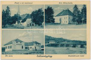 Erdőszentgyörgy, Piactér, Református templom, Gróf Rédey Kastély, iskola, Kisküküllő part / Market place, Calvinist church, castle, school (EK)