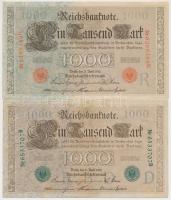 Német Birodalom/Császárság 1910. 1000M (2x) hétjegyű sorszám, piros és zöld pecsét + Weimari Köztársaság 1920. 1M + 1923. 100.000M + 200.000M + 500.000M T:I-,III German Empire 1910. 1000 Mark (2x) 7 digit serial red and green seal + Weimar Republic 1920. 1 Mark + 1923. 100.000 Mark + 200.000 Mark + 500.000 Mark C:AU,F