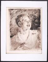 Prihoda István (1891-1965): Kisfiú. Rézkarc, papír, jelzett, 30×42 cm