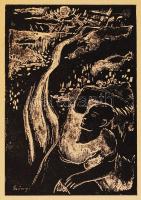 Szőnyi István (1894-1960): Napsütés. Fametszet, papír, jelzett a dúcon, 11×8 cm