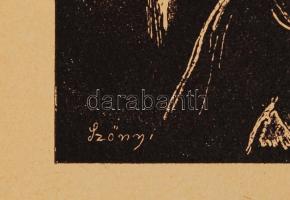 Szőnyi István (1894-1960): Napsütés. Fametszet, papír, jelzett a dúcon, 11×8 cm
