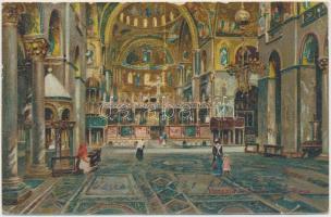 Venice, Venezia; interior of St Mark's Basilica, litho (small tear)