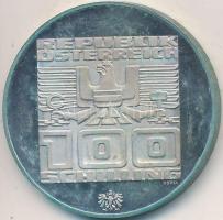 Ausztria 1976. 100Sch Ag "Innsbruck - XII. Téli olimpia / Épületek és olimpiai logó" T:PP patina Austria 1976. 100 Schilling Ag "Winter Olympics Innsbruck / Buildings and Olympic logo" C:PP patina