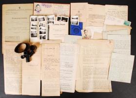 cca 1932-1970 Horváth Tivadar ügyvéd okmány tétele, benne igazolvány, bizonyítvány, szül. anyakönyv, periratok, levelezés (1956-ról is!), tevékenység kimutatás, negatívok, néhány kisméretű fotó