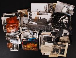 cca 1960-1980 Magos Judit asztaliteniszező tétele, textil sportzászlók (14 db), sport és családi fot...