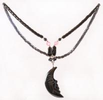 Hold alakú hematit függő mágnesen láncon, h: 22 cm / Hematite pendant with necklace