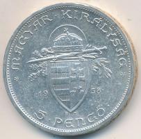 1938. 5P Ag "Szent István" T:2 Tanúsítvánnyal Adamo P8.1