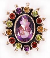 Színes féldrágakövekkel (ametiszt, citrin) díszített ezüst (Ag) gyűrű, jelzett, br: 9,6 g / silver ring