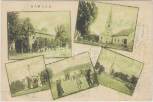 Sarkad, vasútállomás, Weisz Lajos üzlete, templomok, Blasz József kiadása (r)
