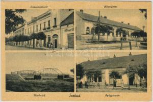 Sarkad, Takarékpénztár, Községháza, Kőrös híd, gyógyszertár, üzlet, Gettler Andor kiadása