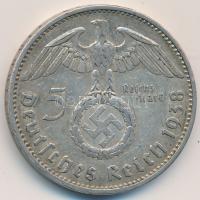 Német 3. Birodalom 1938A 5M Ag "Hindenburg" T:2- German Third Reich 1938A 5 Mark Ag "Hindenburg" C:VF Krause KM# 94
