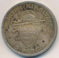 1938. 5P Ag "Szent István" T:2 patina Adamo P8.1