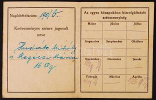 1935 Mucsony barnaszénbánya kedvezményes szénbárca könyv