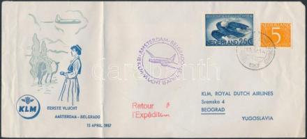 KLM első repülés levél Amszterdam-Belgrád, KLM First air cover Amsterdam-Belgrade