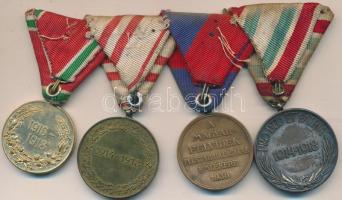 1929. Magyar Háborús Emlékérem kardok és sisak nélkül "Pro Deo et Patria" + 1938. "Felvidéki Emlékérem - II. Rákóczi Ferenc" + 1938. Bolgár Háborús emlékmedál "1915-1918" + Ausztria 1932. "Háborús Emlékérem 1914-1918" 4db klf háborús emlékérem mellszalagon, összefűzve T:2 Hungary 1929. Commemorative Medal for World War I for combatants + 1938. "Commemorative Medal for the Liberation of Upper Hungary" + Bulgarian Commemorative Medal for World War I for combatants + Austria 1932. "Great War Commemorative Medal 1914-1918" 4pcs of diff. commemorative medals with ribbons, concatenated C:XF