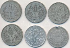Ausztria 1893-1914. 1K Ag (6x) T:2-,3 egyiken ly. Austria 1893-1914. 1 Corona Ag (6x) C:2-,F one is with hole