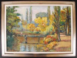 Oszoli Piroska: Déli verőfény. Olaj, vászon, jelzés nélkül, keretben, 50×70 cm