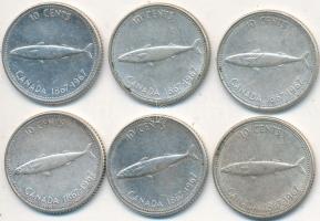 Kanada 1967. 10c Ag (6x) T:2,2- Canada 1967. 10 Cents Ag (6x) C:XF,VF Krause KM#67