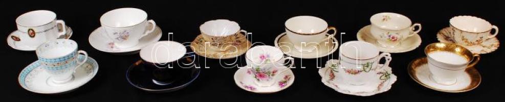 Teás csésze gyűjtemény, összesen 11 db, 4 db sérült, többsége jelzett