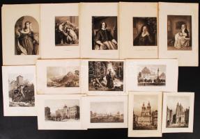 cca 1840 20 db nagyrészt városképes acélmetszet közte több Rohbock / Austrian, Czech, German etchings 24x18 cm