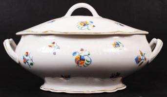 Zsolnay leveses tál, modern díszítéssel, matricás, jelzett, restaurált, 33×24 cm