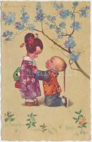Italian art postcard, Japanese folklore s: Colombo, Japán folklór, olasz művészeti képeslap s: Colombo