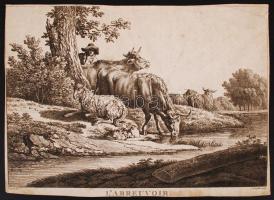 cca 1780 Az itató. Rézmetszet. Boquet, J. Couché. / Etching 26x20 cm