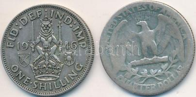 Amerikai Egyesült Államok 1935. 1/4$ Ag "Washington" + Ausztrália 1946. 1Sh Ag T:3,2- USA 1935. 1/4 Dollar Ag "Washington" + Australia 1946. 1 Shilling Ag C:F,VF