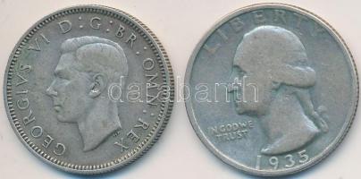 Amerikai Egyesült Államok 1935. 1/4$ Ag "Washington" + Ausztrália 1946. 1Sh Ag T:3,2-
USA ...