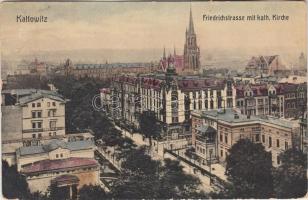 Katowice, Kattowitz; Friedrichstrasse, Katholische Kirche; Schlesische Lichtdruck / street, catholic church (EB)