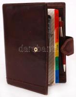 Valentini bőr, gyűrűs határidőnapló, benne működő számológép, toll