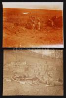 cca 1914--1918 fotó géppuskásokról tüzelőállásban (11×8,5 cm) és fotó géppuskásokról légvédelmi állásban (11×8,5 cm) / cca 1914--1918 Military photos about gunners in fire-bay and in anti-aircraft fire-bay.
