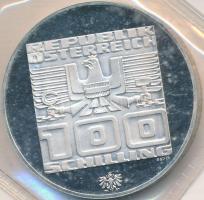 Ausztria 1976. 100Sch Ag "Innsbruck - XII. téli olimpia / Síelő" bontatlan tokban T:PP Austria 1976. 100 Schilling Ag "Winter Olympics Innsbruck / Skier" in case C:PP