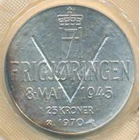 Norvégia 1970. 25K Ag "Felszabadulás 25. évfordulója" eredeti bontatlan csomagolásban T:BU Norway 1970. 25 Kroner Ag "25th Anniversary of Liberation" in original case T:BU Krause KM#414