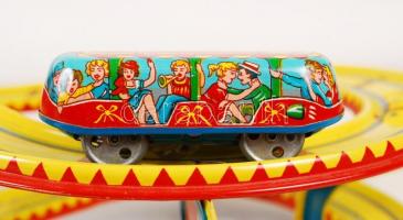 Lemezárugyár hullámvasút, fém lemez, eredeti dobozában, leírással, 30×56 cm