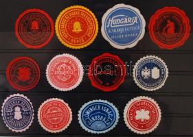 12 db különböző pecsétbélyeg (Hungária Biztosító, Pesti Hazai Első Takarékpénztár stb.)