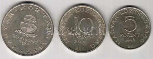 1948. 5Ft+10Ft+20Ft Ag "Petőfi, Széchenyi, Táncsics-Szabadságharc" sor T:2