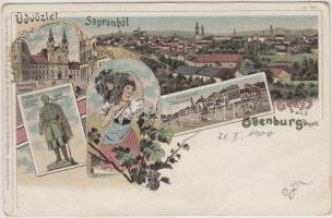 Sopron, Gróg Széchenyi István szobor, Várkerület, Domonkos templom, szőlő szedő asszony litho (fa)