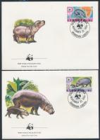 WWF Vízilovak sor 4 FDC-n WWF hippopotamus set 4 FDC