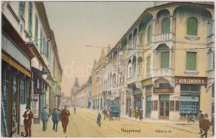Nagyvárad, Rákóczi út, Auslander S. üzlete / street, shops (EK)