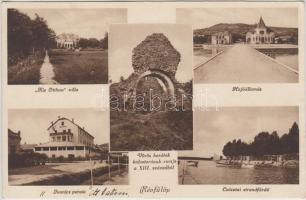 Révfülöp, Ivanics penzió, Kis Otthon villa, Vörös Barátok kolostorának romjai, Császtai strandfürdő, hajóállomás (EK)