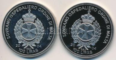 Máltai Lovagrend 2004. 100L (2x) "Szlovákia az EU-ban" + "Csehország az EU-ban" T:PP Sovereign Order of Malta 2004. 100 Liras (2x) "Slovakia in the EU" + "Czech Republic in the EU" C:PP