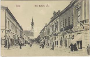 Baja, Báró Eötvös utca, Lovenstein Frigyes, Sternfeld Vilmos, Csernák Sándor, Fenyvesi Sarolta és Csabi Károly üzlete