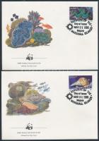 Marine snails and clams block of 4 + the set on 4 FDC Tengeri csigák és kagylók négyestömb + ugyanaz...