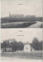 Ercsi, cukorgyár, vasútállomás, hátoldalon Balla Márton vasúti vendéglős reklám